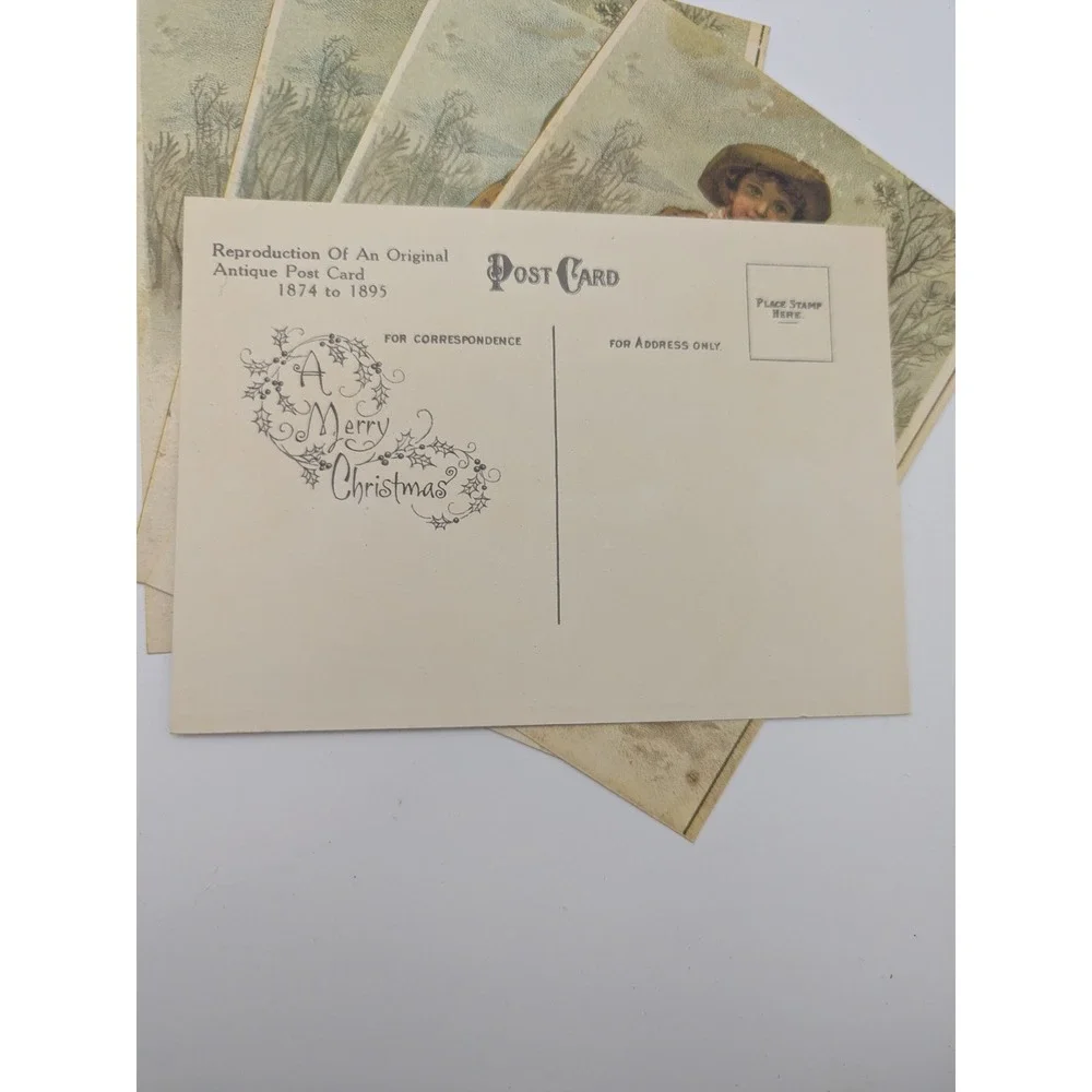 NOS Vintage 1970s Christmas Postcards Lot (8) Reproduction Antique Holiday Cards